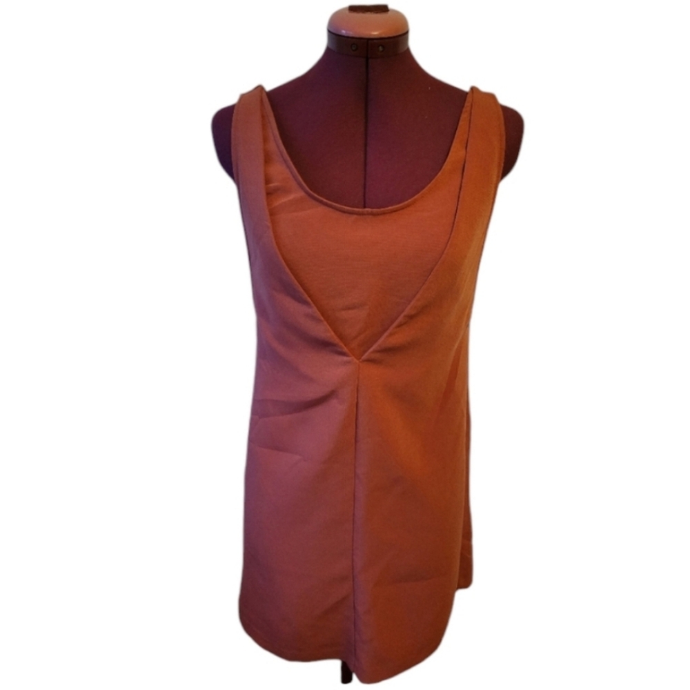 MNG Mango Soft Red Casual Mini Dress, Size 4 | Deep V-Neck Straight Dress